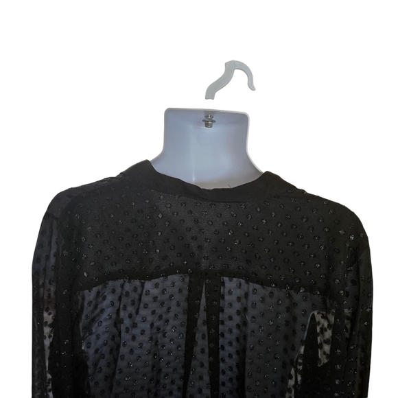Sheer Black Polka Dot Button Up Shirt Long Sleeve Collar - Picture 6 of 9